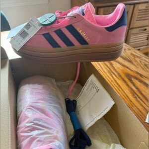 adidas Pink and Navy Gazelle Platform Sneakers